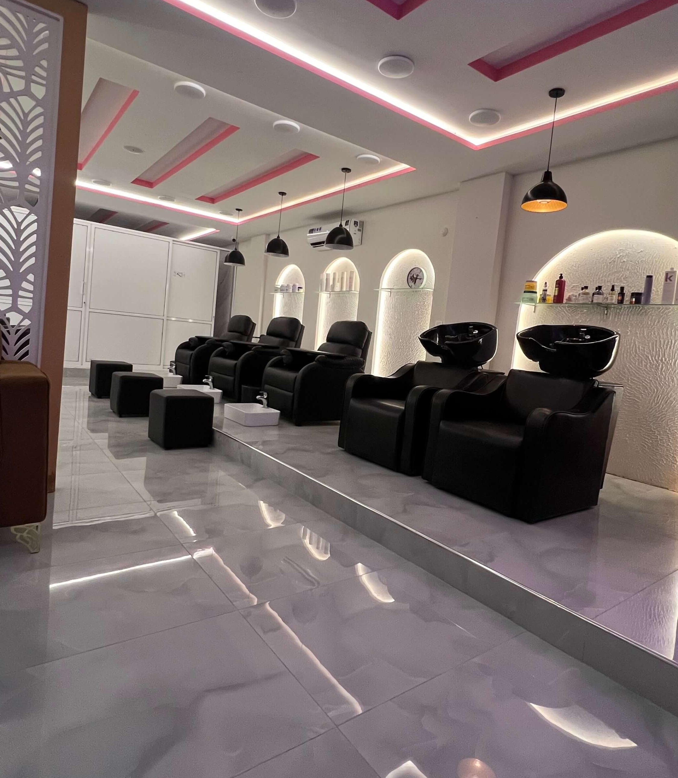 Inside Meena's salon in Lalamusa